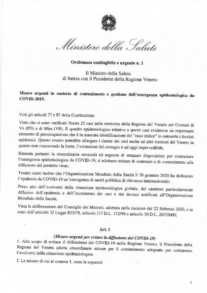 thumbnail of Ordinanza n. 1 23.02.2020